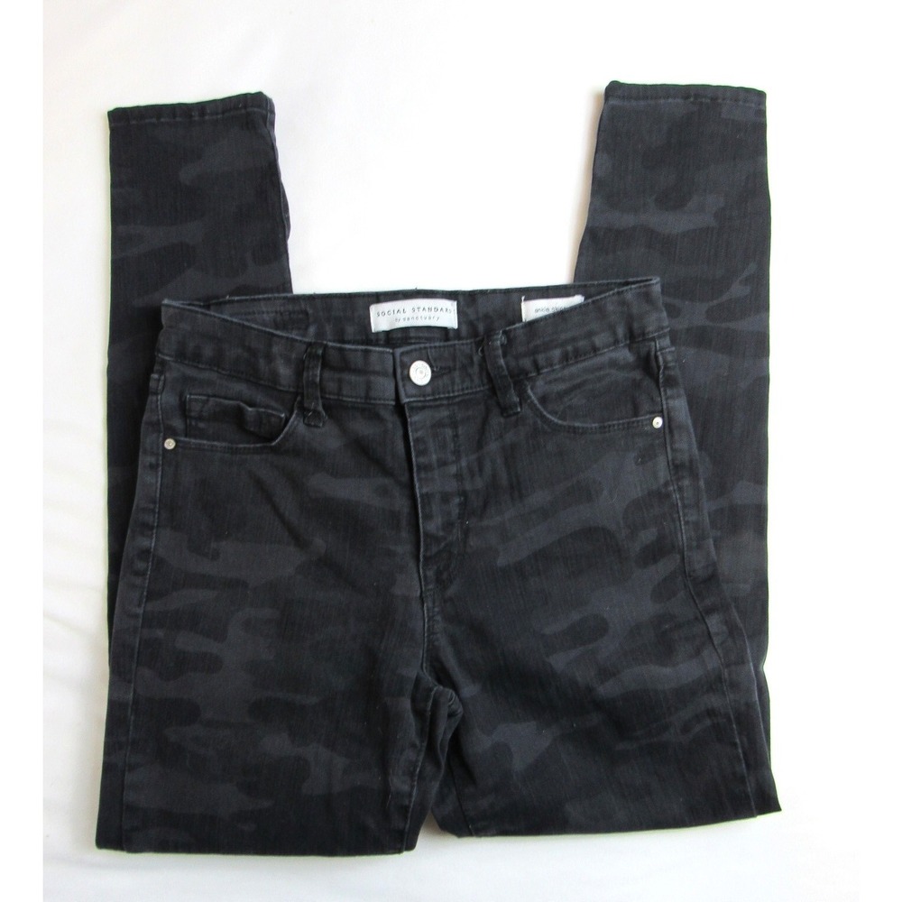 Social Standard by Sanctuary Jeans Black/Gray Camo Ankle Skinny Mid Rise Size 4 - Picture 3 of 8
